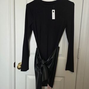 Black Tie Front Sheath Midi Dress